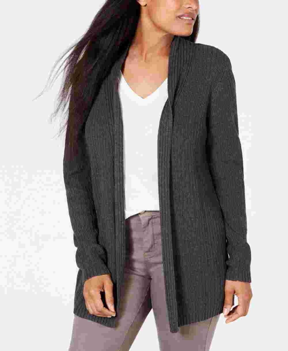 Cardigan feminino Karen Scott de malha mista de algodão cinza, tamanho PL