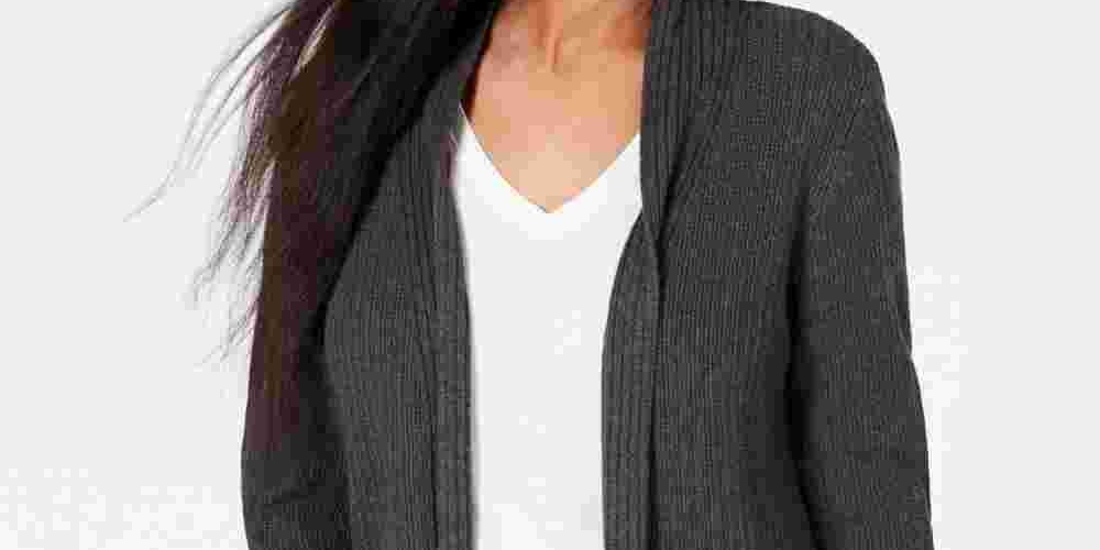 Cardigan feminino Karen Scott de malha mista de algodão cinza, tamanho PL