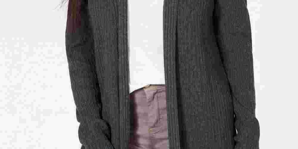 Cardigan feminino Karen Scott de malha mista de algodão cinza, tamanho PL