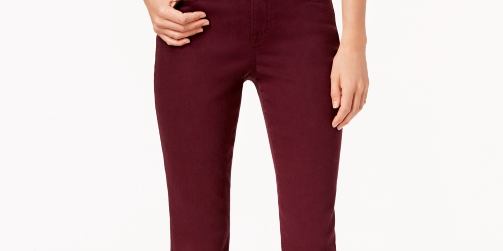 Jeans feminino estilo &amp; co com controle de barriga, perna justa, tamanho vinho, 24x4,5