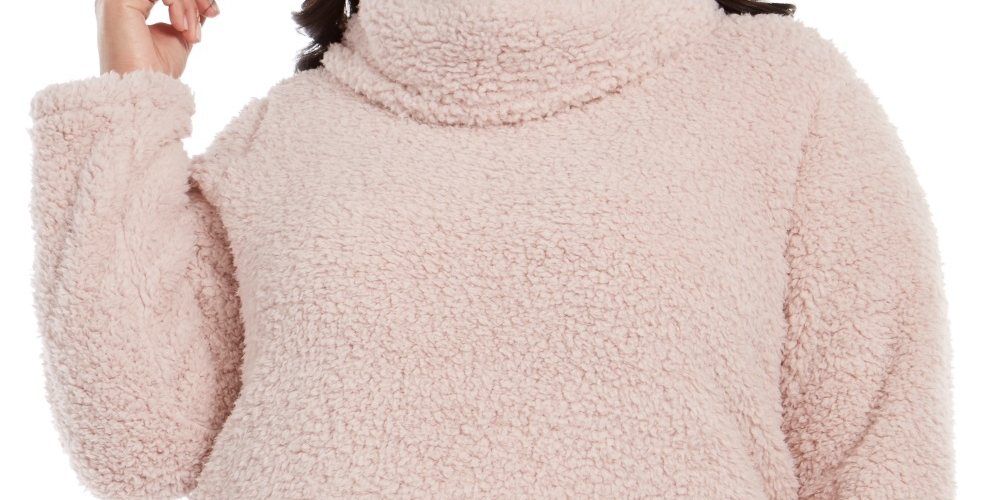 Suéter feminino estilo &amp; co plus size gola alta imitação sherpa rosa tamanho 1X