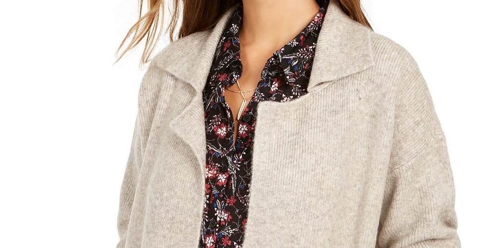 Cardigan feminino com bolso aplicado estilo &amp; co, bege, tamanho PP