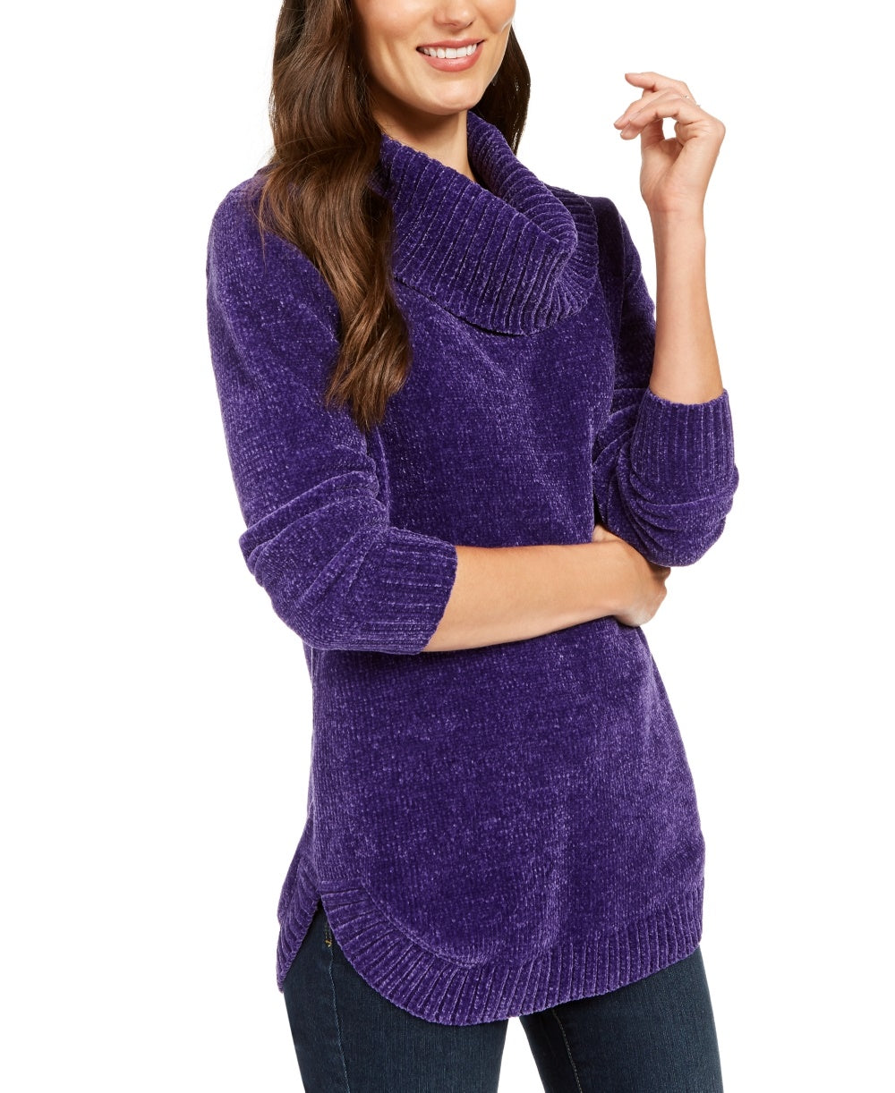 Suéter feminino de gola alta com fios metálicos, pequeno, estilo &amp; co, roxo, tamanho PP