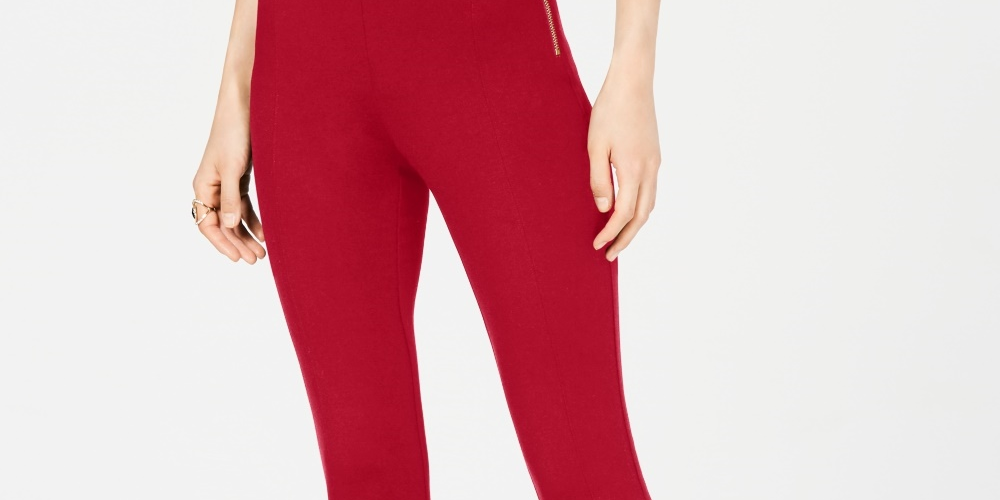 Calça skinny feminina de cintura alta INC International Concepts, vermelha, tamanho 4