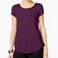 Camiseta Alfani Feminina Petite com Acabamento em Cetim, Manga Longa e Curta, Roxo Figo, PS/M