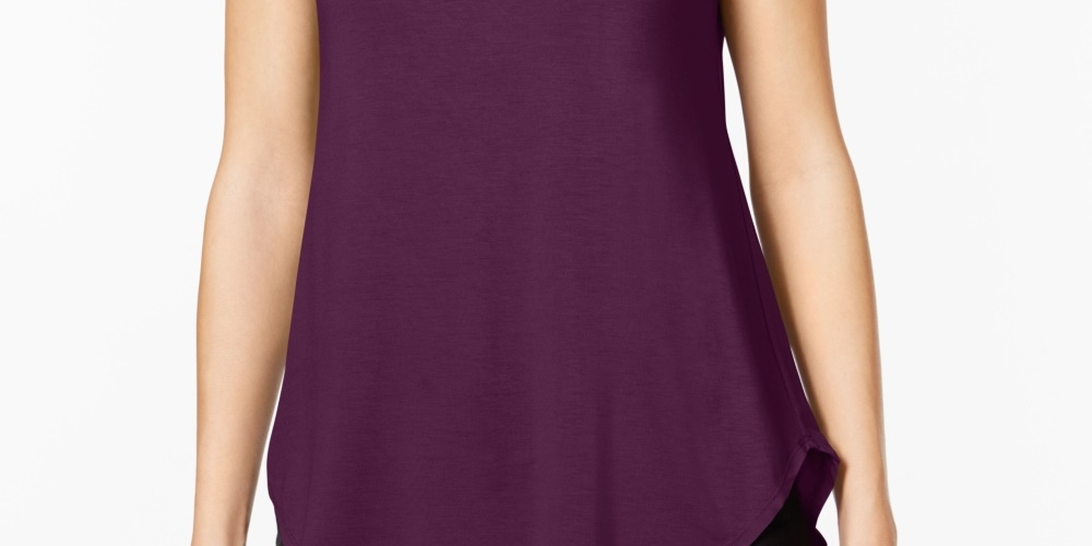 Camiseta Alfani Feminina Petite com Acabamento em Cetim, Manga Longa e Curta, Roxo Figo, PS/M