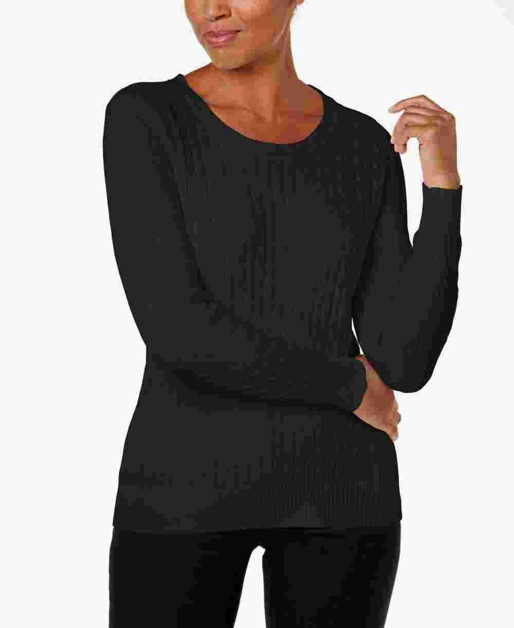 Karen Scott Suéter Feminino Manga Longa Canelada Gola Redonda Preto Tamanho Pequeno Grande