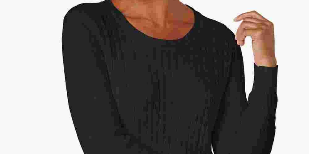 Karen Scott Suéter Feminino Manga Longa Canelada Gola Redonda Preto Tamanho Pequeno Grande