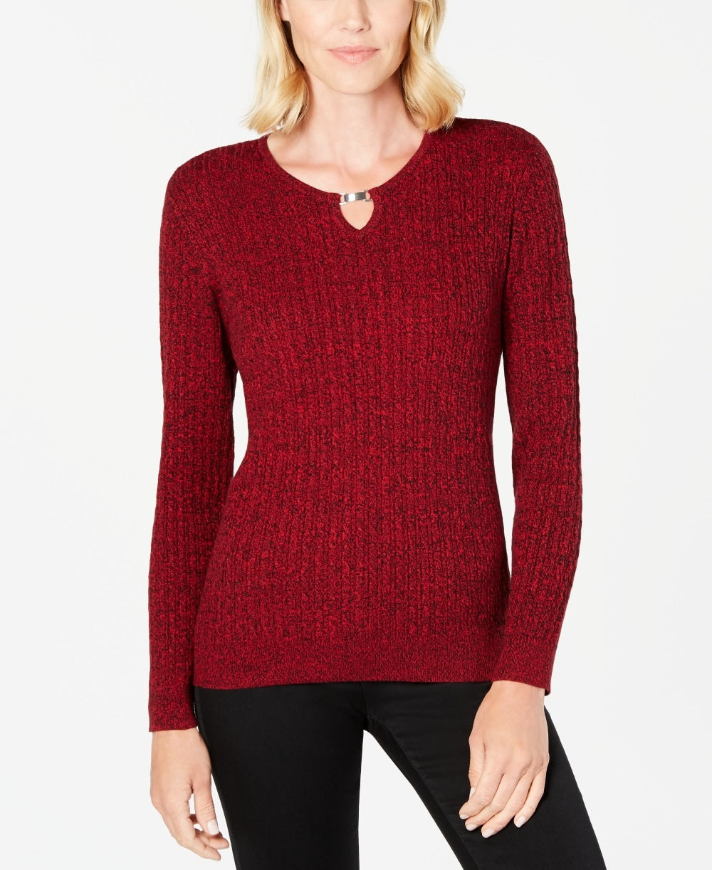 Karen Scott Suéter Feminino de Tricô de Algodão com Decote em V Vermelho Tamanho Pequeno X-Grande