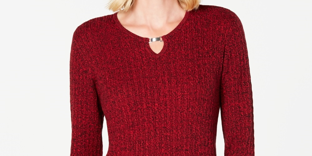 Karen Scott Suéter Feminino de Tricô de Algodão com Decote em V Vermelho Tamanho Pequeno X-Grande
