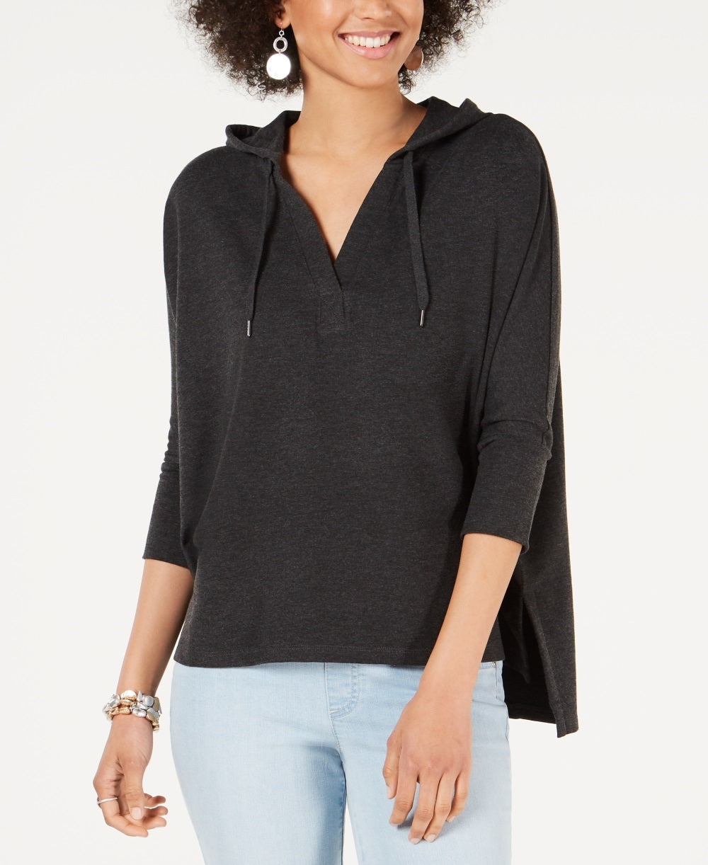 Blusa com capuz feminina Style &amp; Co, manga 3/4, preta, tamanho X-S