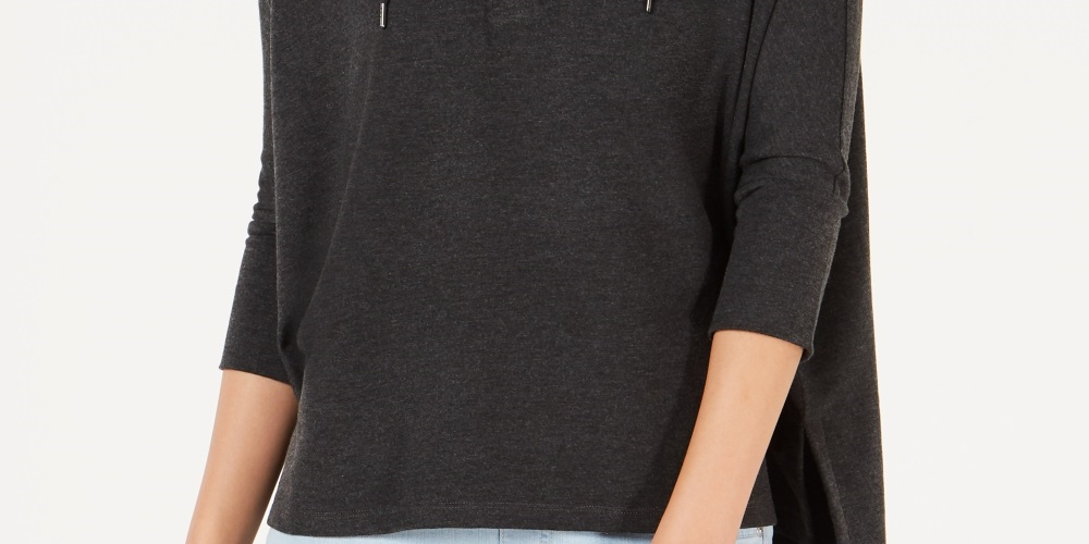 Blusa com capuz feminina Style &amp; Co, manga 3/4, preta, tamanho X-S