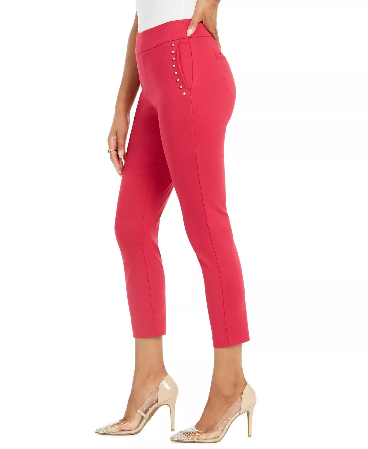 Calças curtas skinny com detalhes Thalia Sodi para mulheres, rosa, tamanho XX-G