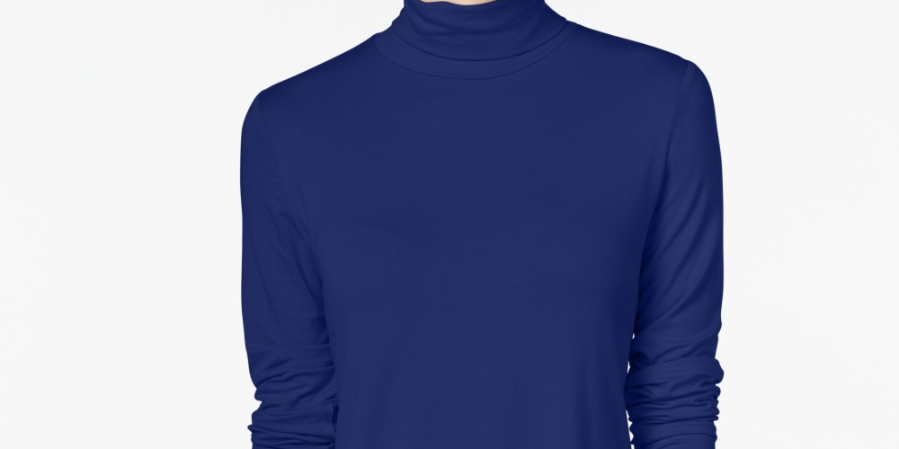 Blusa feminina de gola alta JM Collection, azul, tamanho X-S