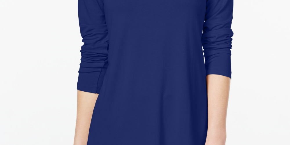 Blusa feminina de gola alta JM Collection, azul, tamanho X-S