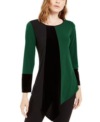 Blusa Alfani Feminina com Barra Assimétrica e Blocos de Cor Verde, Tamanho Pequeno Médio