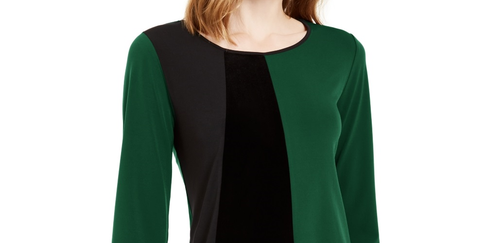 Blusa Alfani Feminina com Barra Assimétrica e Blocos de Cor Verde, Tamanho Pequeno Médio