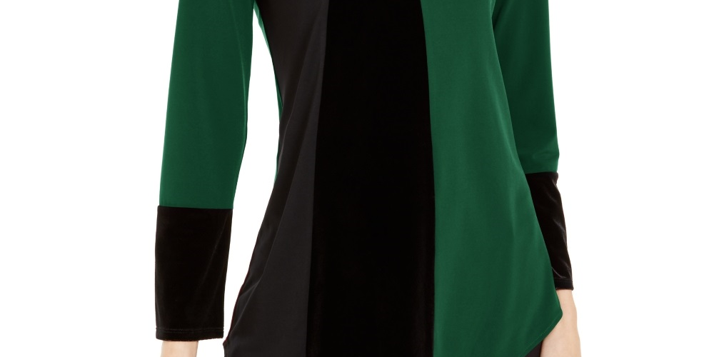 Blusa Alfani Feminina com Barra Assimétrica e Blocos de Cor Verde, Tamanho Pequeno Médio