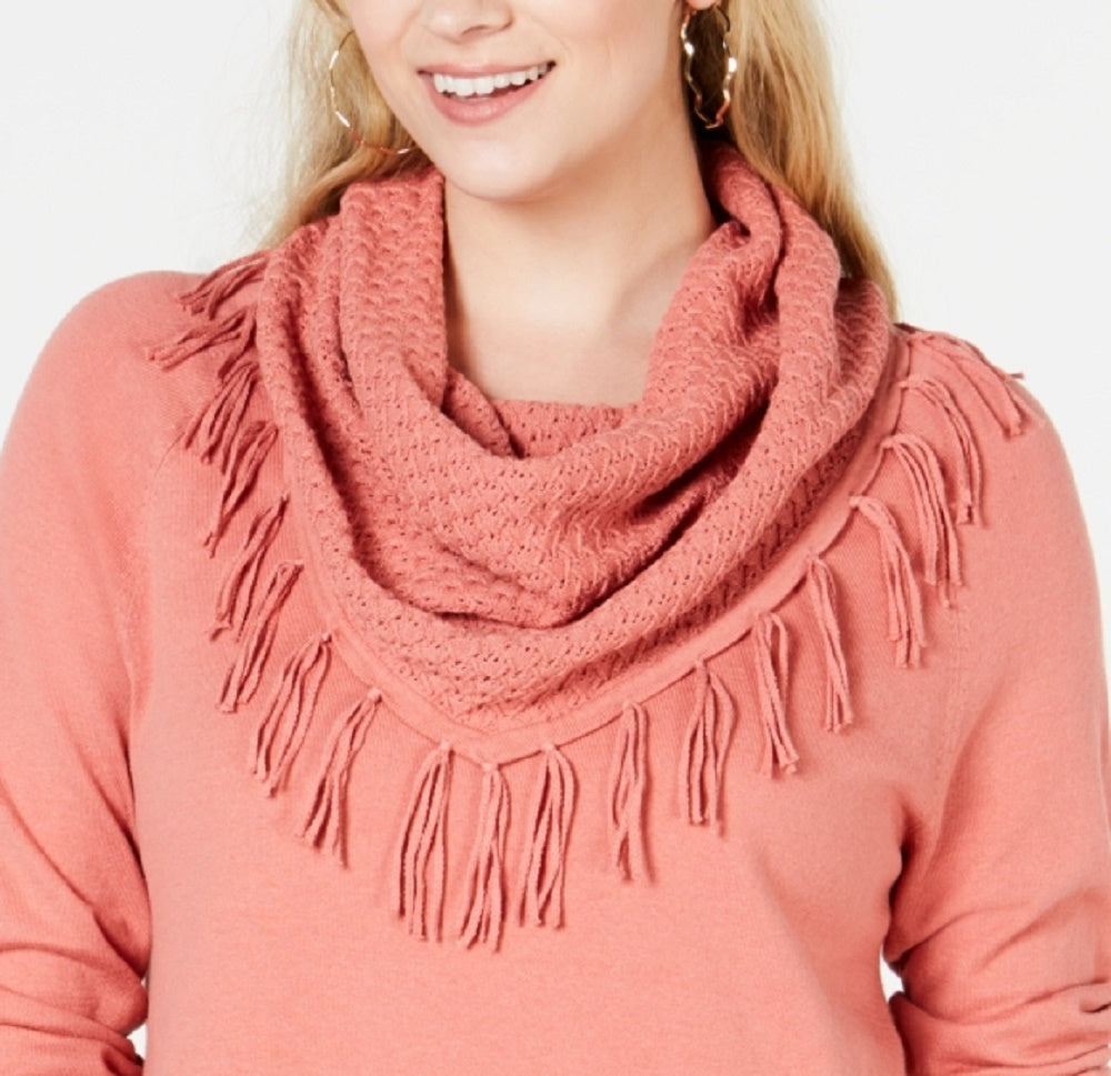 Suéter feminino com franjas e gola alta, estilo &amp; co, rosa, tamanho P