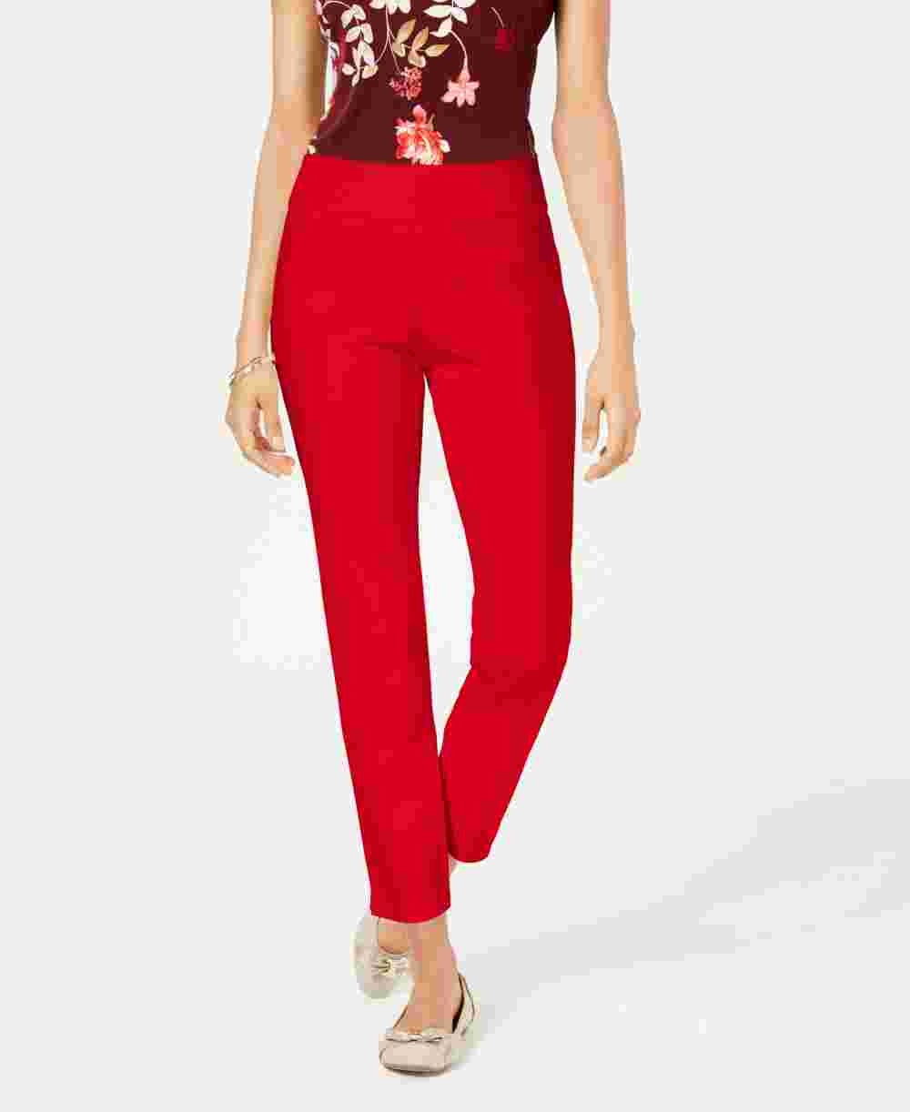 Calça feminina Charter Club Petite Pull-On Ponté-Knit vermelha tamanho 2P