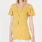 JM Collection Blusa feminina com decote ombro vazado e manga bufante, tamanho médio, amarela