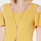 JM Collection Blusa feminina com decote ombro vazado e manga bufante, tamanho médio, amarela