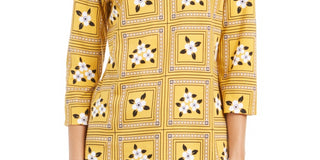 Charter Club Women's Tile Print Top Yellow Size Large