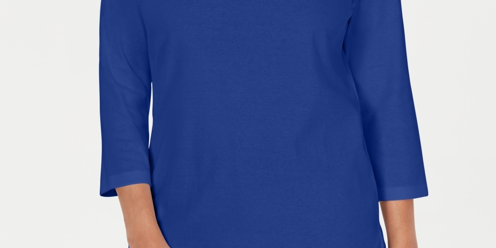 Blusa feminina Karen Scott de crochê com gola quadrada, azul, tamanho X-S