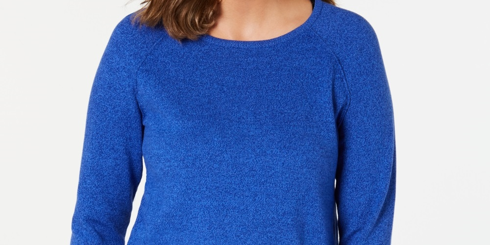 Karen Scott Blusa Feminina de Algodão Marmorizado com Bainha Curva Azul Tamanho P