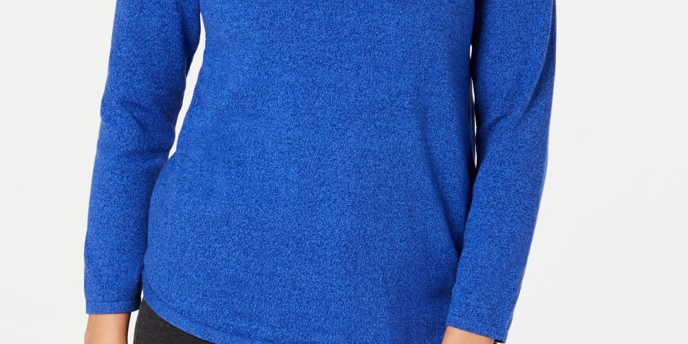 Karen Scott Blusa Feminina de Algodão Marmorizado com Bainha Curva Azul Tamanho P