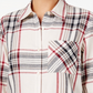 Camisa xadrez feminina pequena de algodão com mangas curtas e botões Style &amp; Co, preta, PM