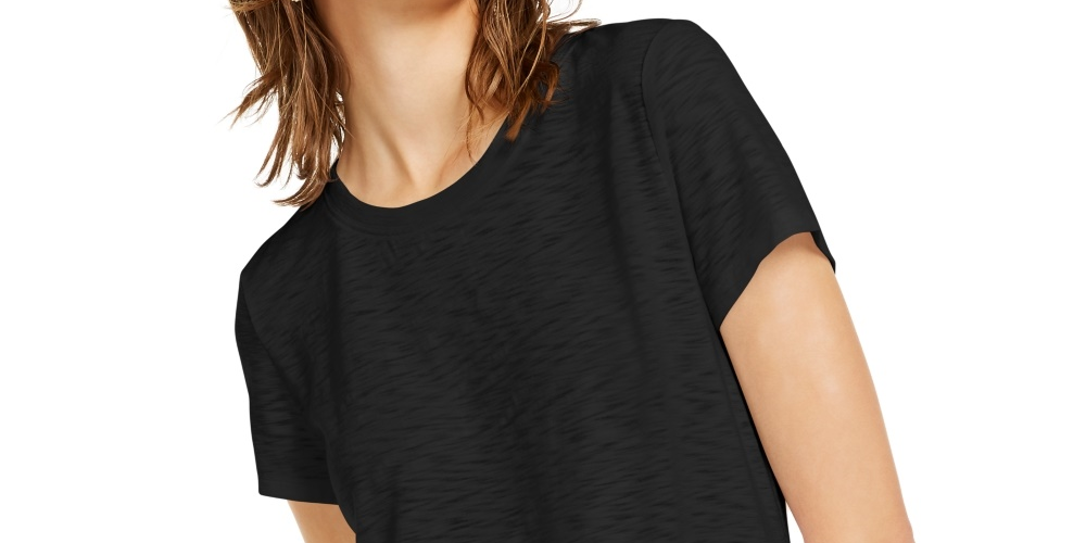 Camiseta feminina com amarração frontal da INC International Concepts, preta, tamanho pequeno médio