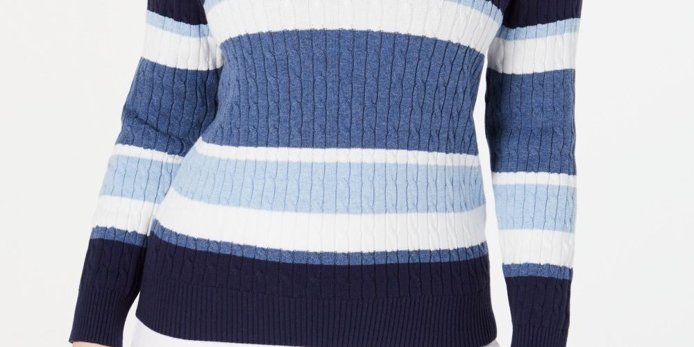 Karen Scott Suéter Feminino Listrado de Algodão em Tricô Azul Tamanho PL