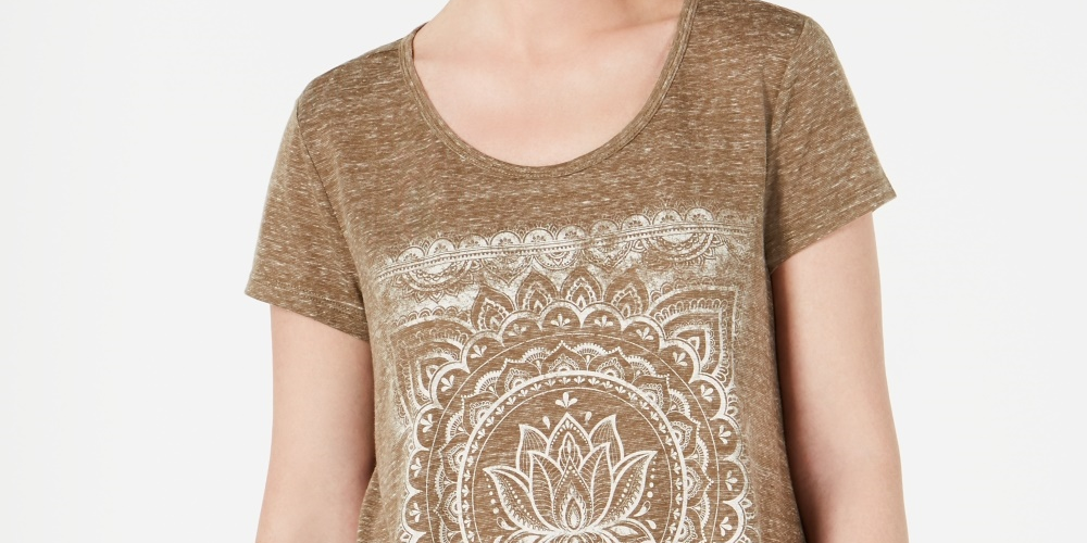 Camiseta feminina estampada de manga curta e gola redonda estilo &amp; co., marrom, tamanho médio
