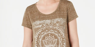 Camiseta feminina estampada de manga curta e gola redonda estilo &amp; co., marrom, tamanho médio