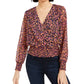 Blusa feminina Bar III Smocked Surplice Roxa Tamanho P