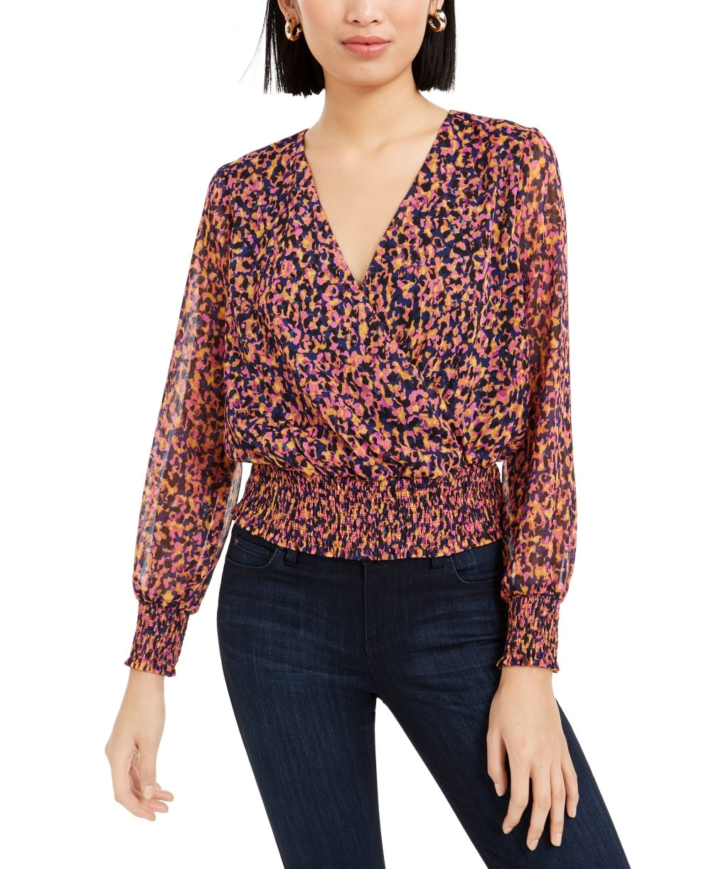 Blusa feminina Bar III Smocked Surplice Roxa Tamanho P