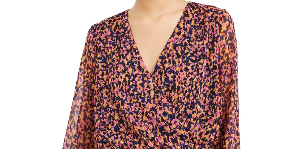 Blusa feminina Bar III Smocked Surplice Roxa Tamanho P