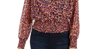 Blusa feminina Bar III Smocked Surplice Roxa Tamanho P