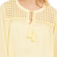 Charter Club Blusa de linho feminina com ilhós e gravata borla, tamanho médio, amarela