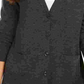 Cardigan feminino de lã merino com decote em V, cinza, tamanho extragrande, Charter Club