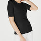 Blusa feminina Maison Jules com decote redondo e mangas curtas, preta, tamanho extragrande