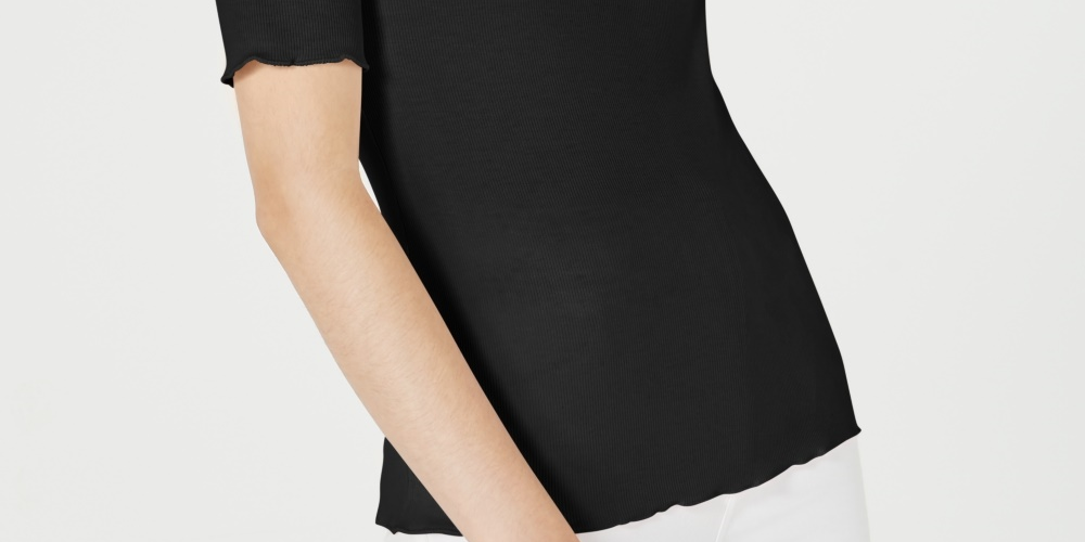 Blusa feminina Maison Jules com decote redondo e mangas curtas, preta, tamanho extragrande