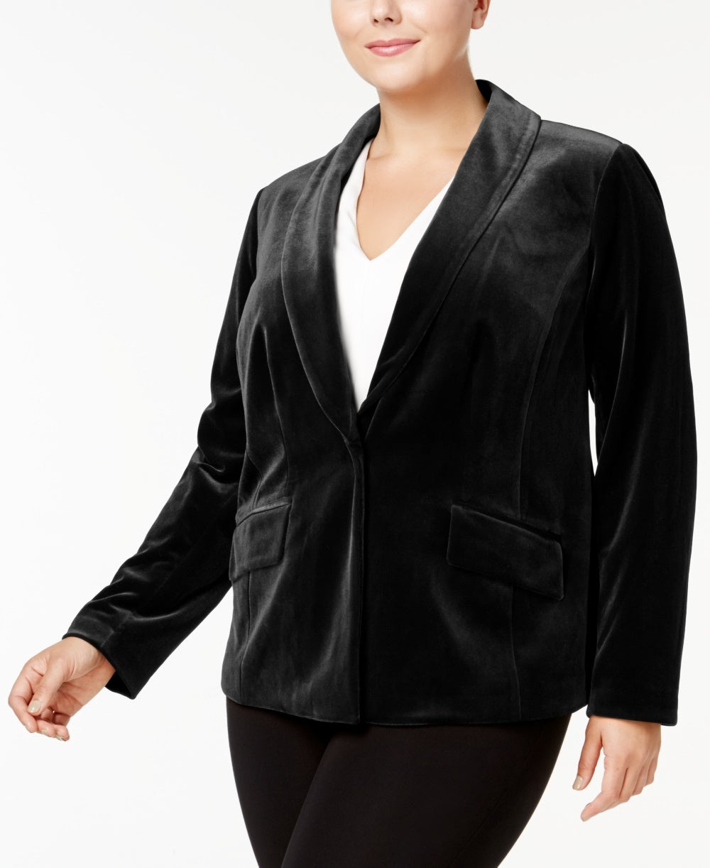 Blazer de veludo feminino INC International Concepts, preto, tamanho 4X