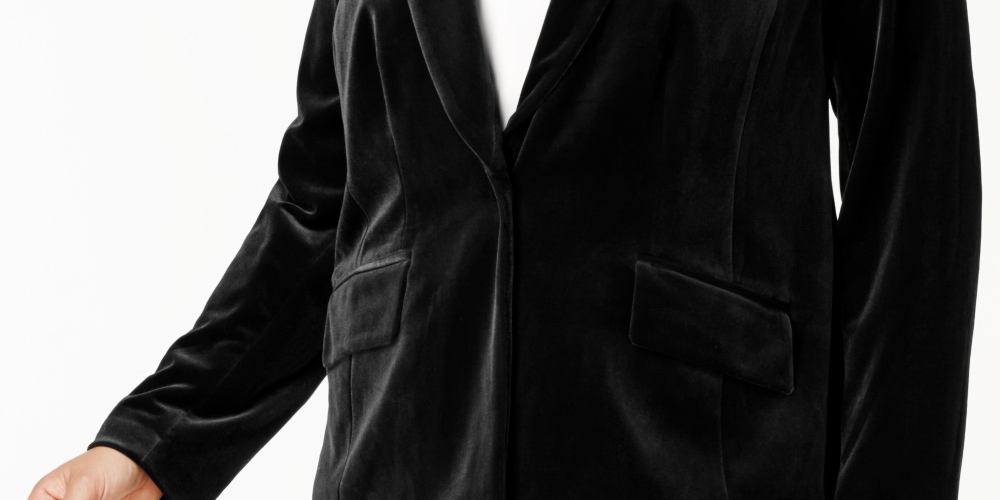 Blazer de veludo feminino INC International Concepts, preto, tamanho 4X