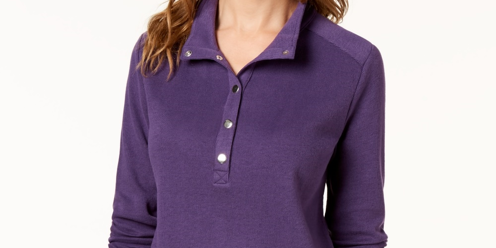 Karen Scott Sport Gola Asa Feminina Blusa Frente com Botões Roxo Tamanho P