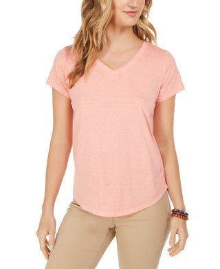 Camiseta feminina estilo &amp; co com decote em V, vermelha, tamanho extragrande