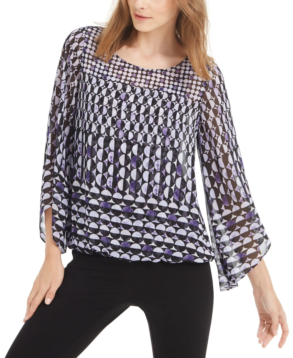 Blusa feminina Alfani Petite com estampa de anjo e manga comprida, roxa, tamanho P