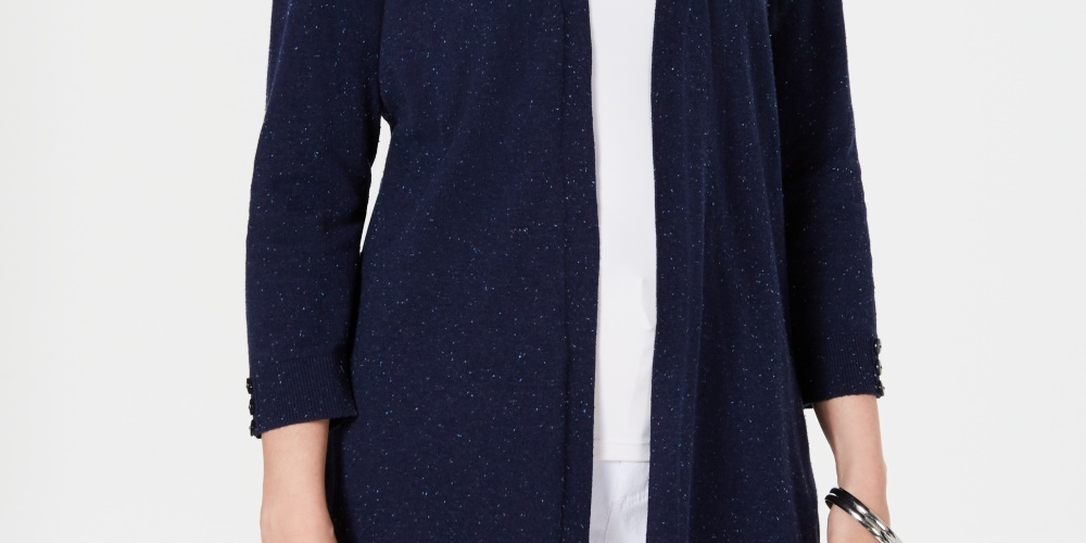 Karen Scott Cardigan Feminino Pequeno com Frente Aberta Azul Marinho Tamanho PM