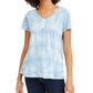 Blusa feminina estilo &amp; co, em mistura de linho tingido, azul, tamanho médio